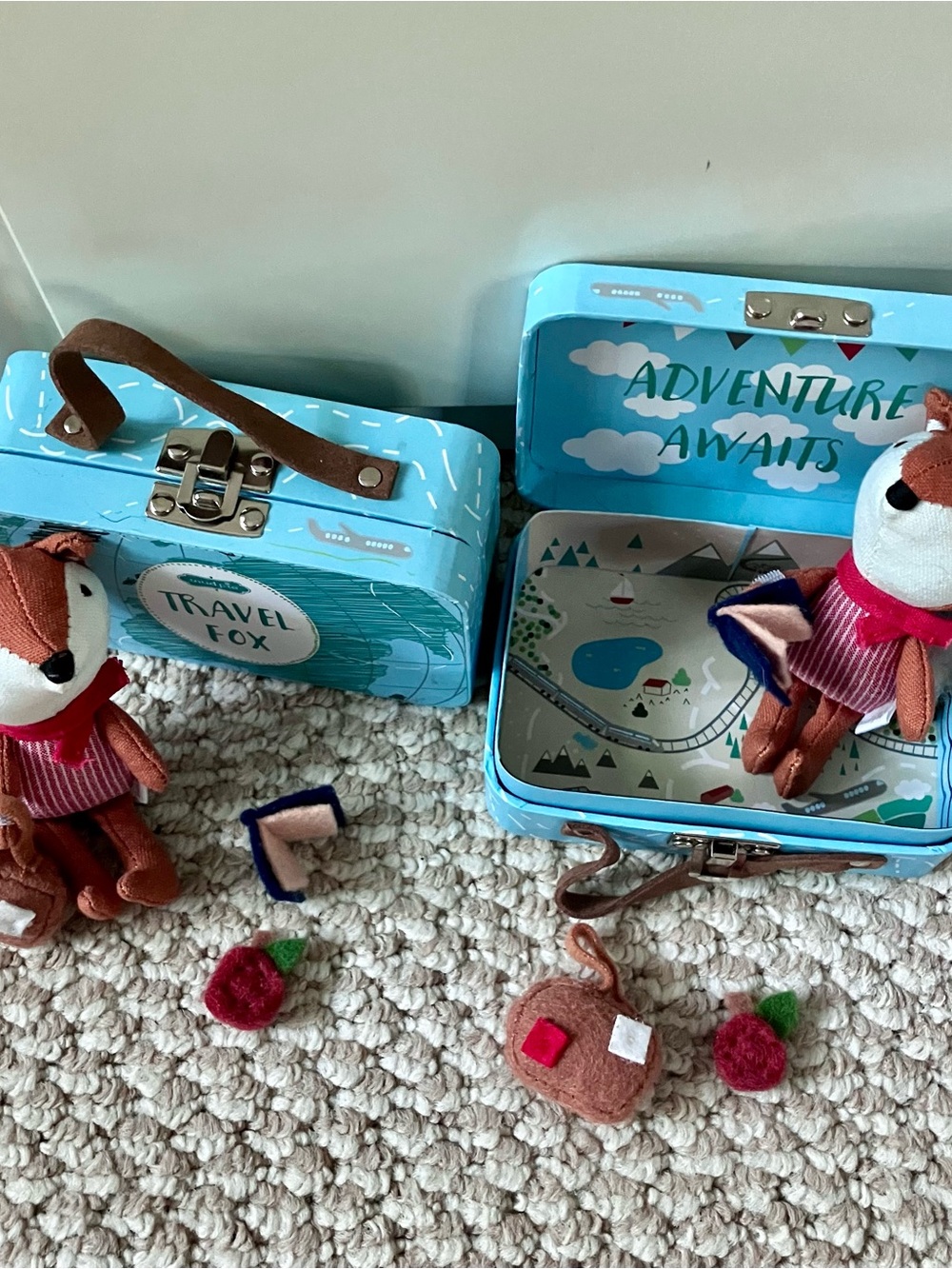 Mud Pie Travel Fox Tiny Plush with Suitcase set of two